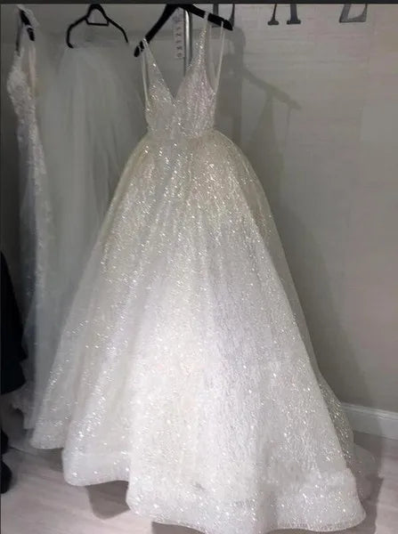 LORIE Glitter Women's Wedding Dress v neck tailoring wedding dresses свадебное платье бле gelinlik Arabic Bridal Gown Customized