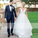 LORIE Glitter Women's Wedding Dress v neck tailoring wedding dresses свадебное платье бле gelinlik Arabic Bridal Gown Customized