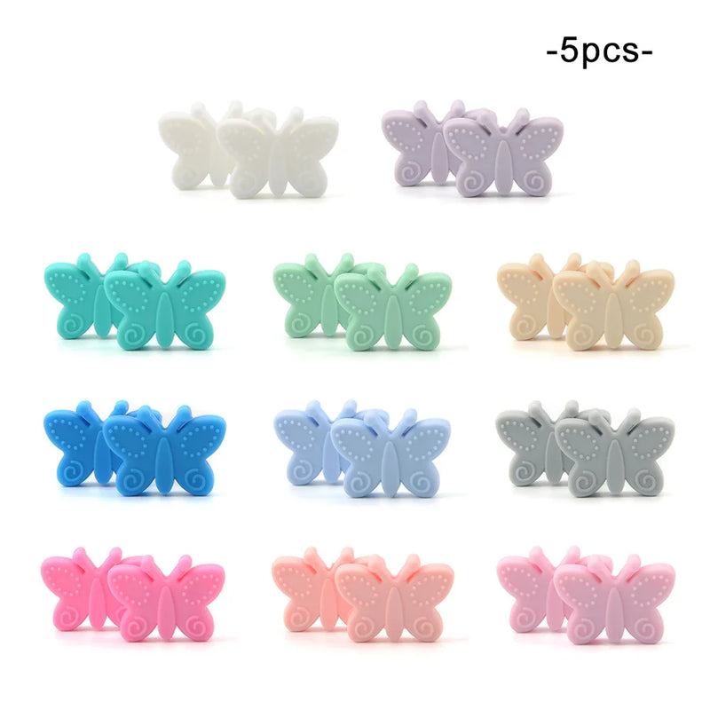LOFCA 5PCS Butterfly Beads Silicone BPA Free Baby Teether Accessories For Teething Necklace Pacifier Clip DIY Nusring Gift Chew