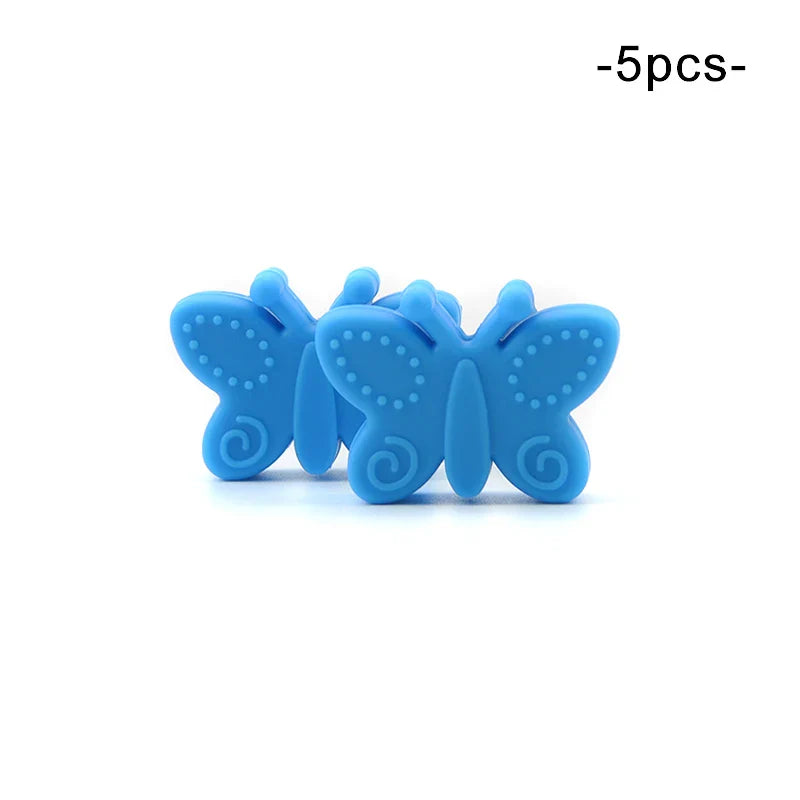 LOFCA 5PCS Butterfly Beads Silicone BPA Free Baby Teether Accessories For Teething Necklace Pacifier Clip DIY Nusring Gift Chew