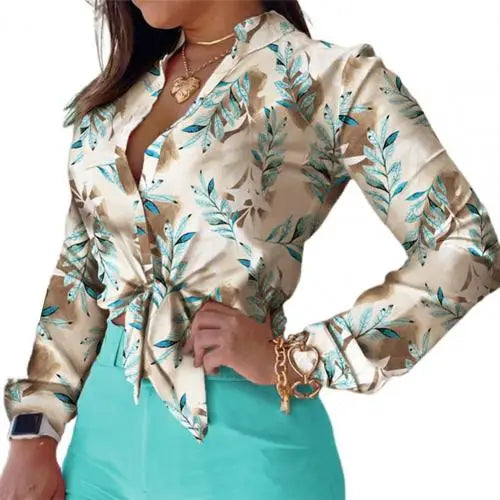 Elegant Office Lady Shirt Stand Collar Single-breasted Floral Print Long Sleeve Blouse 2023 for Spring/Summer blusas para mujer