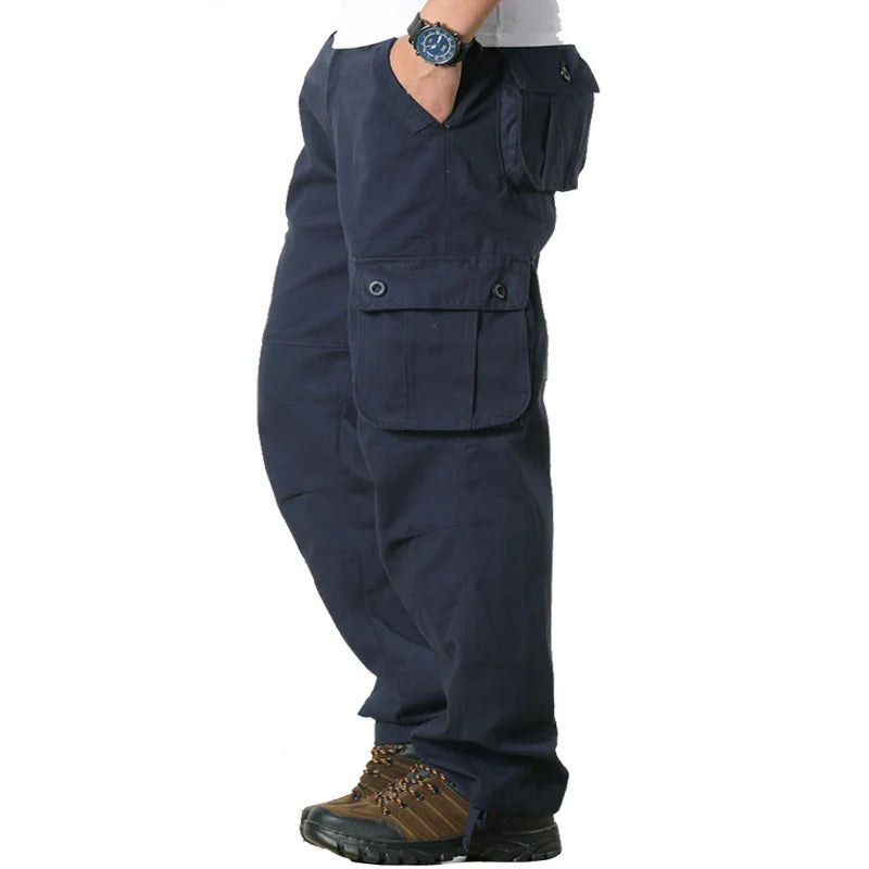 Men's Spring Cargo Pants Casual Multi Pockets Tactical Pants Male Outwear Loose Straight slacks Long Trousers Plus size 44