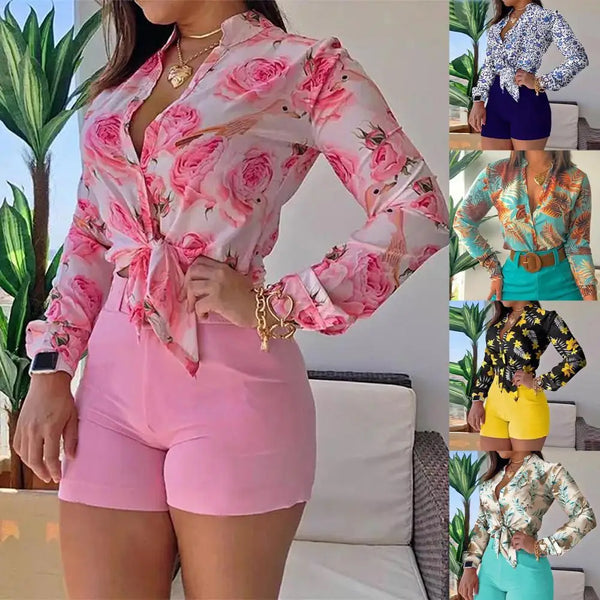 Elegant Office Lady Shirt Stand Collar Single-breasted Floral Print Long Sleeve Blouse 2023 for Spring/Summer blusas para mujer