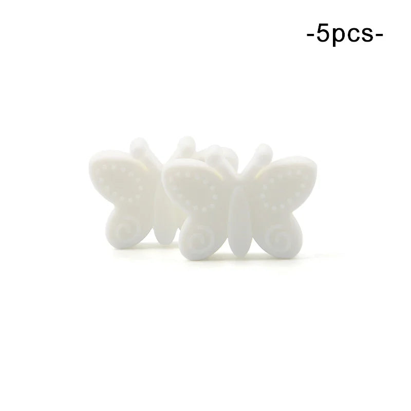 LOFCA 5PCS Butterfly Beads Silicone BPA Free Baby Teether Accessories For Teething Necklace Pacifier Clip DIY Nusring Gift Chew