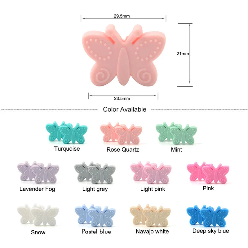 LOFCA 5PCS Butterfly Beads Silicone BPA Free Baby Teether Accessories For Teething Necklace Pacifier Clip DIY Nusring Gift Chew