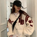 European and American Fashion Letter Embroidered Jackets Unisex Couple Contrasting Color Y2K Hip Hop Loose Leather Jackets Men
