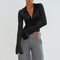 New Fashion Women's Fall Sexy Tops Slim Lace Trim Deep V Neck Bell Sleeve Crop Shirt Casual Streetwear