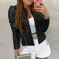 Fashionable round Neck Pure Color Sequin Jacket Short Casual Versatile Women's Spring New Arrival Outerwear Punk Style Coat
