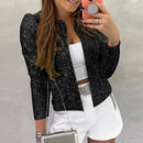 Fashionable round Neck Pure Color Sequin Jacket Short Casual Versatile Women's Spring New Arrival Outerwear Punk Style Coat