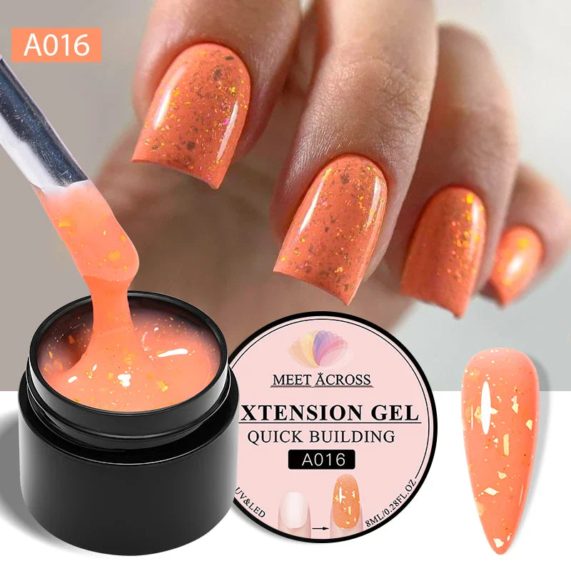 MEET ACROSS 8ml Aurora Extension Nail Gel Polish Glitter Sparkling Nail Art Semi Permanent Building Gel For Nails Manicure