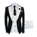 Men Suits 3 Pieces Tailored Best Man Groom Wedding Tuxedo Slim Fit Jacquard Two-color Blazer Jacket  Vest Pants Tuxedo Clothing