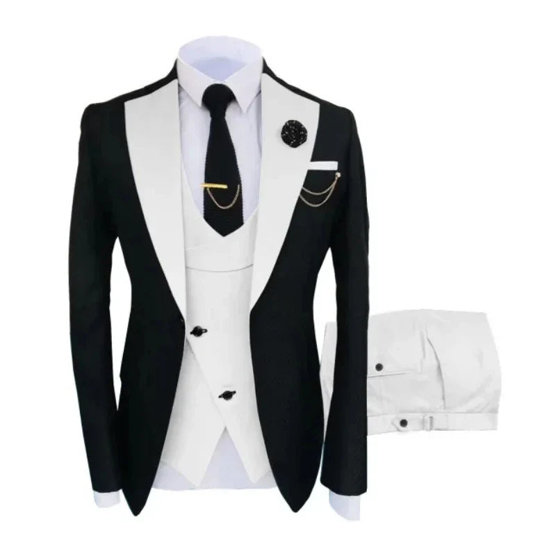 Men Suits 3 Pieces Tailored Best Man Groom Wedding Tuxedo Slim Fit Jacquard Two-color Blazer Jacket  Vest Pants Tuxedo Clothing
