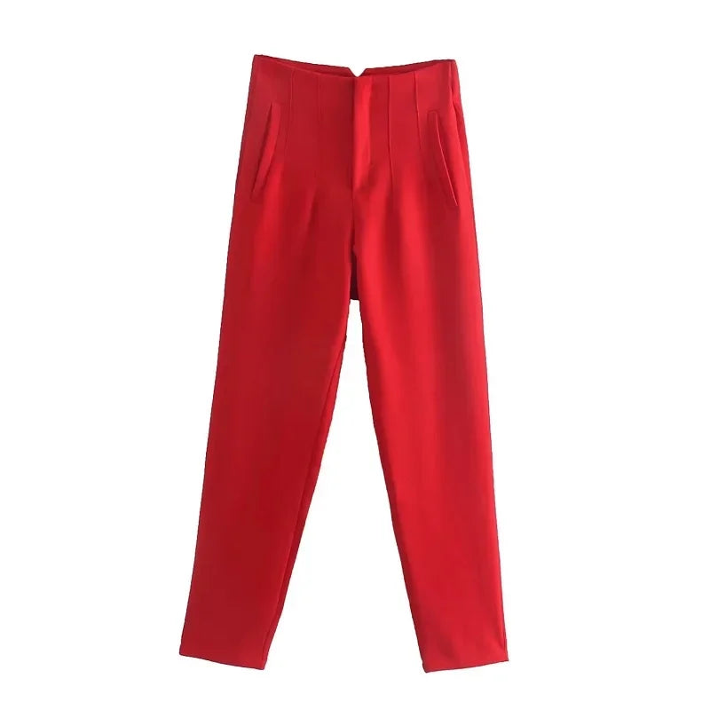 TRAF Ladies Pants Office Wear Black Pink White Pants for Women Fashion High waist Formal Pants Office outfits Pencil Trousers