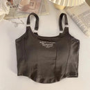 Women Embroid Letter Tank Tops With Bra Pad Casual Camis Y2K Crop Tops For Women Shoulder Belt Iron Ring Tank Tops