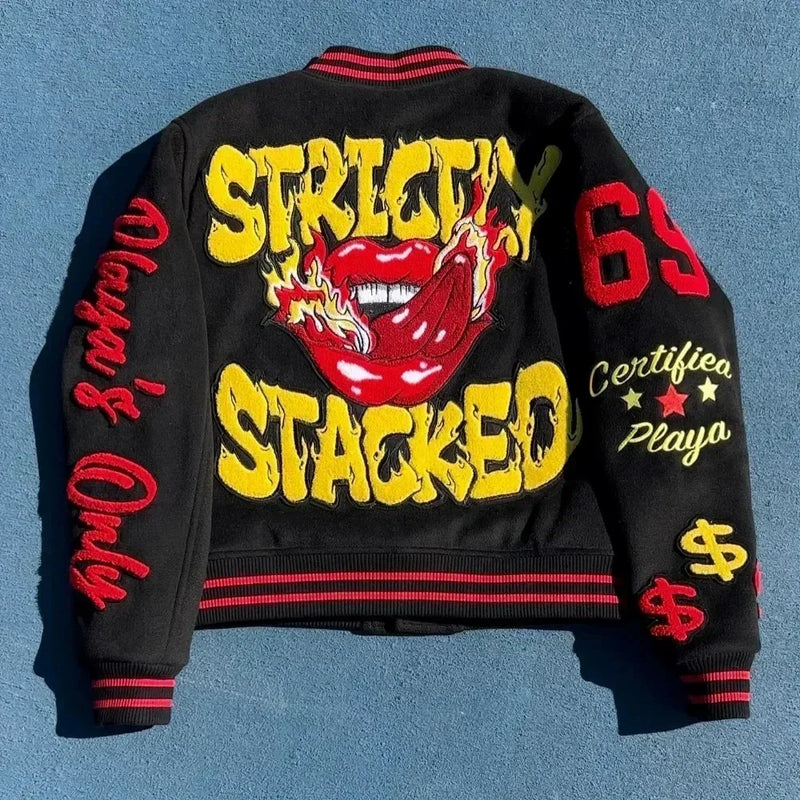 European and American Fashion Letter Embroidered Jackets Unisex Couple Contrasting Color Y2K Hip Hop Loose Leather Jackets Men