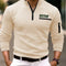 Men's Long-Sleeved Casual Sports Polo Shirt Spring Autumn Comfortable Printed T-Shirt with Arm Zipper Pocket Fashion Top