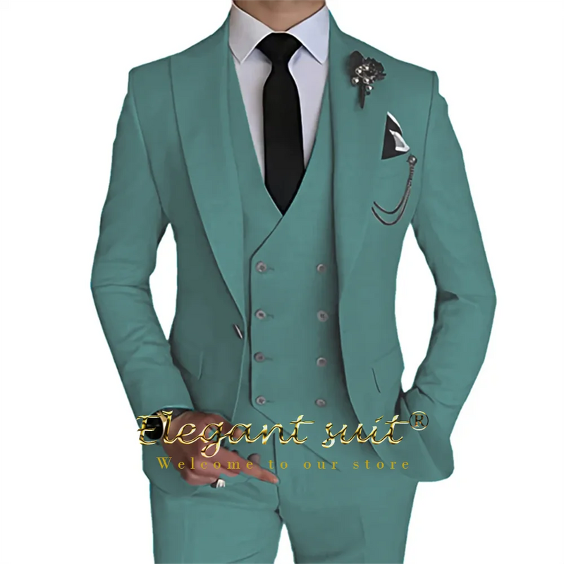 Men's Khaki Formal 3 Piece Groomsmen Wedding Elegant Tuxedo Suit with Fitted Lapel (blazer + vest + pants)