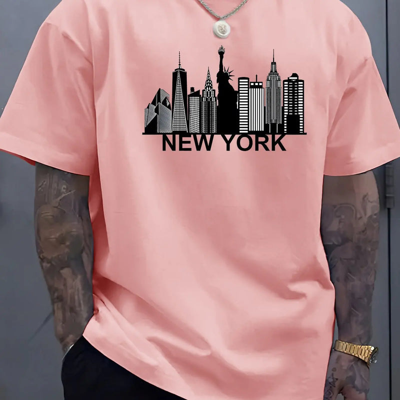 Men's Suit New York PrintingTT-shirt Casual Fashion All-Matching round Neck Half Sleeve