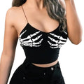 S-3xl Ladies Summer Camisole Bodycon Crop Top Hand Print Gothic Sexy Close Fit Low Cut Camisole Clubwear Four Colors Tank