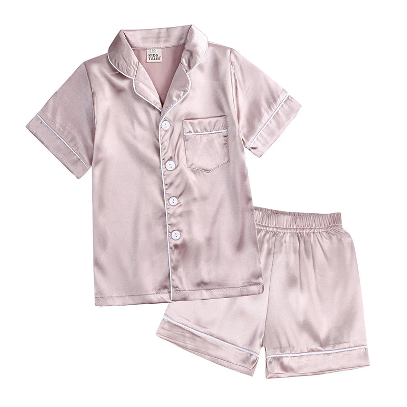 2Pcs Red Satin Pyjamas Kids Sets Boys Girls Solid Silk Children's Pajamas Clothes Toddler Lounge Pjs 2-12T Baby Clothing