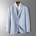 Spring Autumn Men's Blazer Thin Section Slim Fit Plaid Jacquard Casual Suit Jacket Gray Blue Beige Coat Costume Homme
