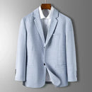 Spring Autumn Men's Blazer Thin Section Slim Fit Plaid Jacquard Casual Suit Jacket Gray Blue Beige Coat Costume Homme