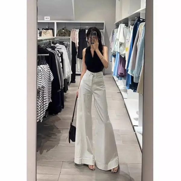High-Waisted Wide-Leg Jeans White 2024 Summer New Style Women's Loose-Fit Slimming Draped Trailer Pants Fashionable Casual Wear