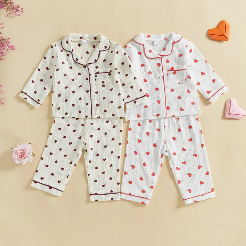 MISOWMNJOY Soft Cotton Kids Girls Boys Pajama Sets Valentine's Day Children Sleepwear Heart Long Sleeves Shirt Pants Loungewear