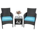 3-piece Outdoor Small Bar Set, Terrace Furniture Chairs, Black Wicker Porch Furniture with Glass Coffee Table
