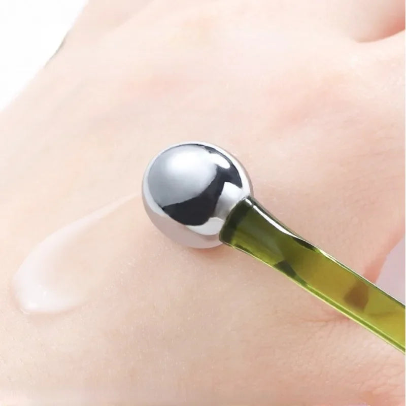 Face Lift Eye Massager Natural Jade Stone Steel Ball Beauty Tools Eye Cream Divided Scoop Massage Roller Silicone Makeup Stick