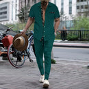 Summer new men's short-sleeved long pants suit 2025 sport and casual men's style for teenagers two-piece set
