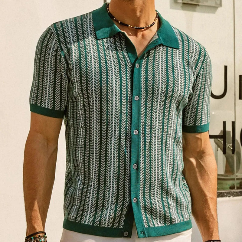 High End Jacquard Striped Polo Shirts For Men Short Sleeve Elastic Summer Quality Viscose Knitted Smart Casual Camisas De Hombre