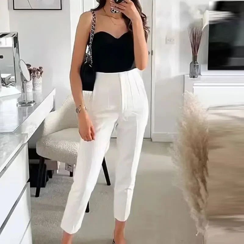TRAF Ladies Pants Office Wear Black Pink White Pants for Women Fashion High waist Formal Pants Office outfits Pencil Trousers