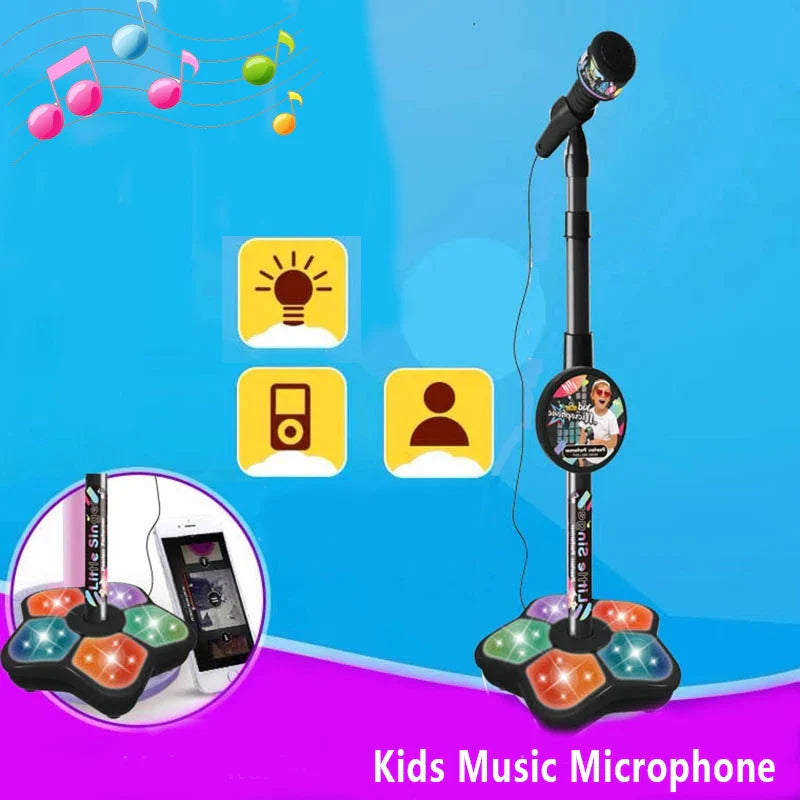 Kids Microphone with Stand Karaoke Mic Speaker with Lights Music Instrument Toys Singing Machine Birthday Gift for Girl Boy