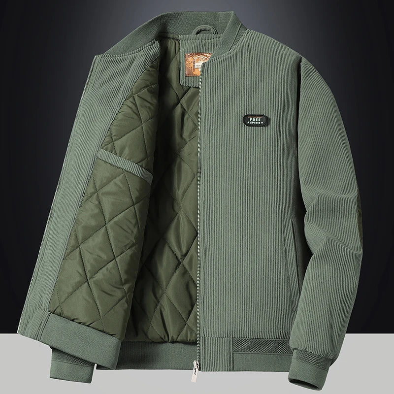 Men's Fashion Casual Warm Corduroy Outwear Men's Thick Cotton Jacket Coat Large Size New Autumn Winter Stand Collar Slim Jacket