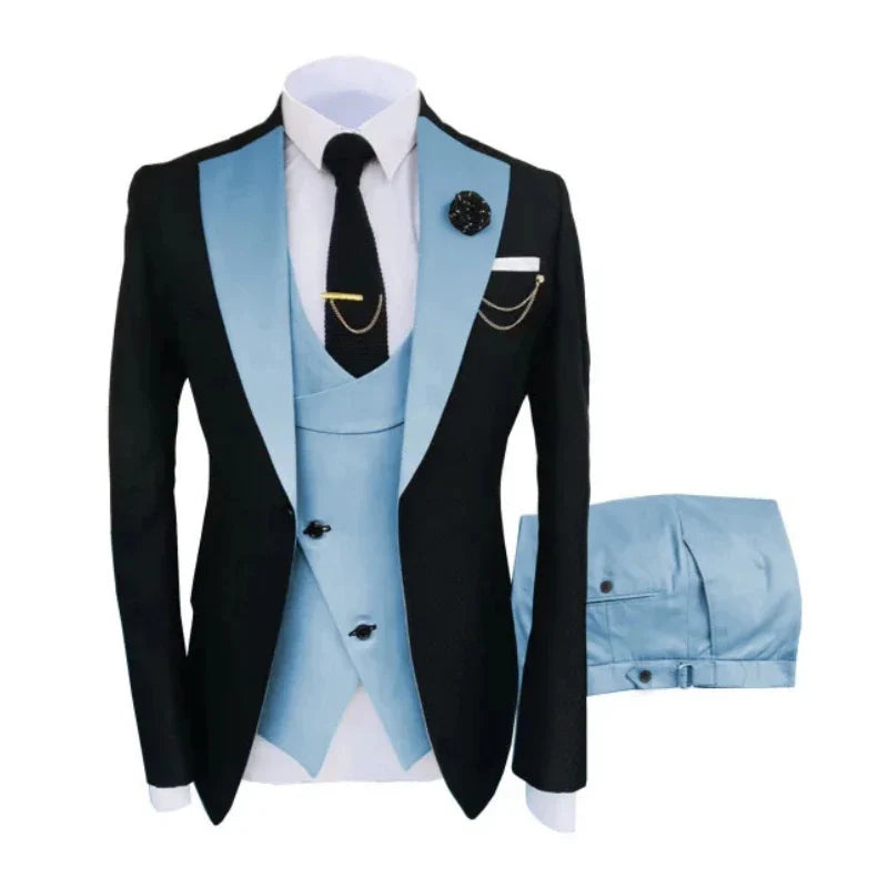 Men Suits 3 Pieces Tailored Best Man Groom Wedding Tuxedo Slim Fit Jacquard Two-color Blazer Jacket  Vest Pants Tuxedo Clothing