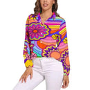 Bright Flower Power Blouse Retro Hippy Flowers Trendy Printed Blouses Female Long Sleeve Casual Shirts Spring Oversized Clothing