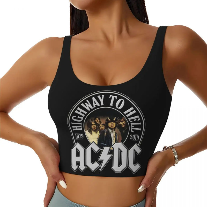 Retro Rock Fashion Trend AC/DC Sexy Vest Fitness Cropped Tank Top Women Heavy Metal Music Band Yoga Sports Comfortable Bra