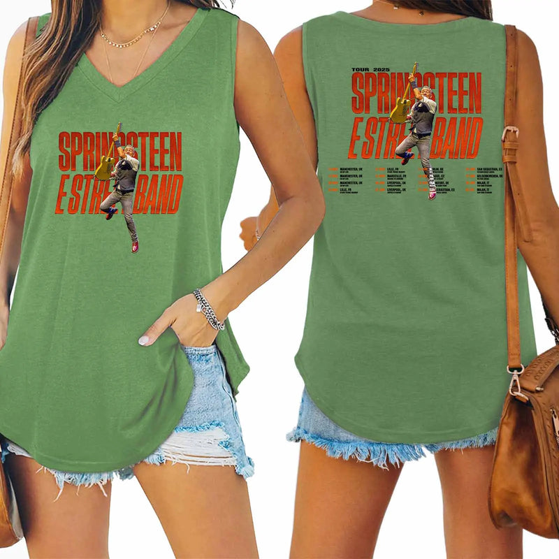 Bruce Springsteen and E Street 2025 Tour Tank V-neck Female Vest Loose Oversized Women No Sleeves Top