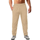 New Men's Cotton Linen Trousers Design Vertical Stripes Breathable Pants Casual Baggy Elastic Waist Straight Leg Sweatpants