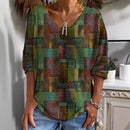 Autumn New Fashion Long-Sleeved Women's T-Shirt Top V-Neck Casual Loose Streaks Printed Streetwear Women Pullover T Shirts