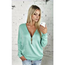 2025 Autumn Casual T-shirt Fashion Women Long Sleeve Tshirts Vintage Zipper V-neck Soft Top Bottoming T-shirt New