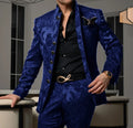 Patterned Black Men's Suit 2-piece Jacket Pants Wedding Groom Tuxedo Stand Collar Blazer Classic Jacquard Outfit