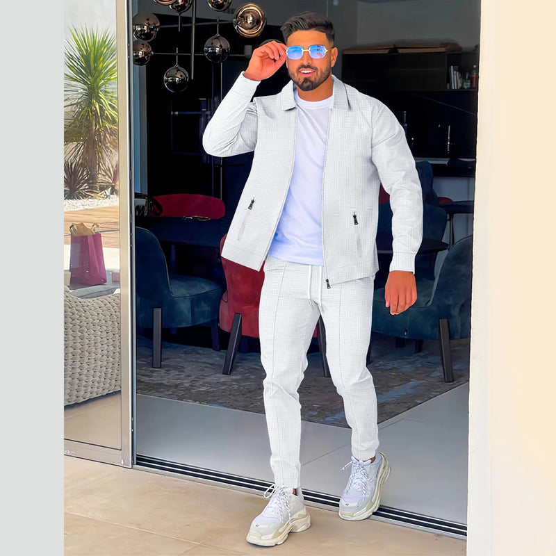 2023 AliExpress Amazon cross-border Spring and Fall zipper pocket lapel trend jacket pants men's sports street suit