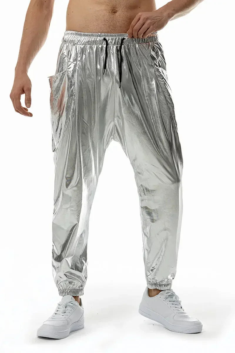 2025 Men's Shiny Metallic Jogger Sweatpants Hip Hop Wet Look Trousers Men Club Party Festival Prom Streetwear Pantalones Hombre