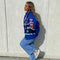 Zekye Spring Women Jacket Long Sleeve Racing Baseball Jacket Varsity Blue Printed Casual Loose Coat Motorcycle Jacket 2024