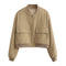Women Fashion With Pockets Bomber Jacket Coats Vintage Long Sleeve Front Button Casual Female Outerwear Chic Tops