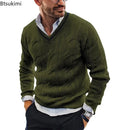 New2025 Men's Winter Knitted Sweater V-Neck Knitted Pullovers Club Party Solid Slim Warm Knitwear Sweaters  Male Streetwear Tops