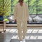 2024 Spring/Fall trend Men's Fashion V-neck shirt Casual comfortable loose high-end long sleeve pants solid color beach suit