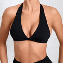 Sexy V-neck Sport Bra Women Underwear Sportswear Halter Backless Top for Fitness Yoga Wear Female Gym Active Bra with Cups White